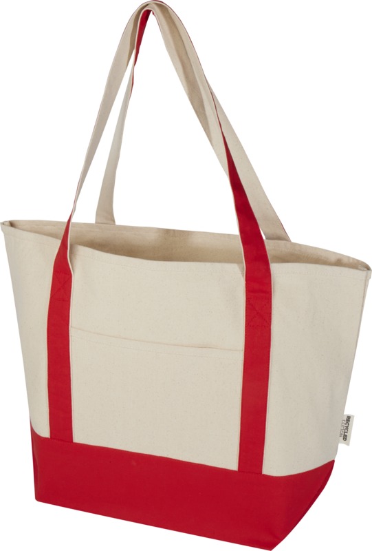 Sam 320 g/m² GRS recycled cotton tote bag in Red / Natural